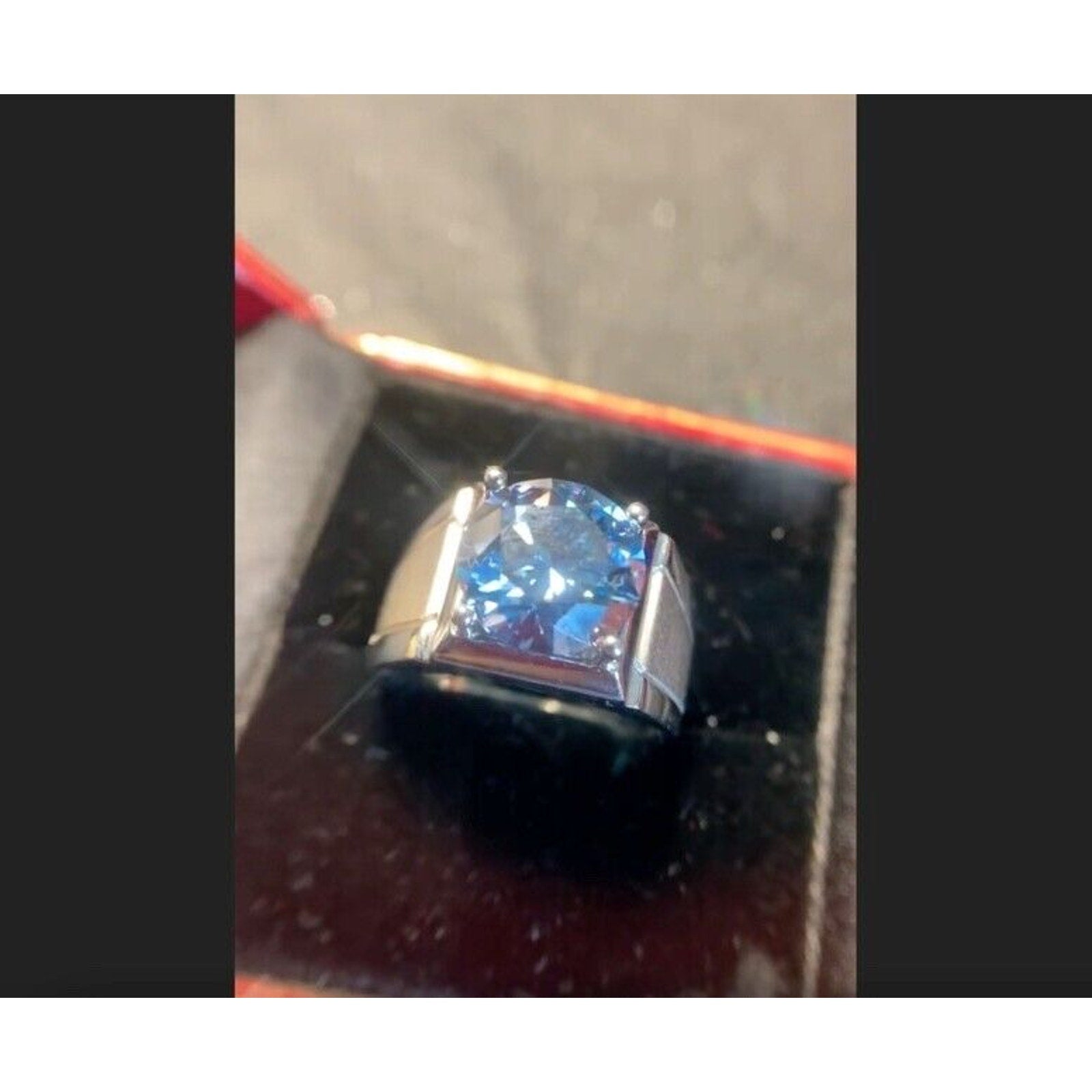 VVS1 5 CT Blue Moissanite Men's Ring, Men's Blue Moissanite Ring 11mm Sterling