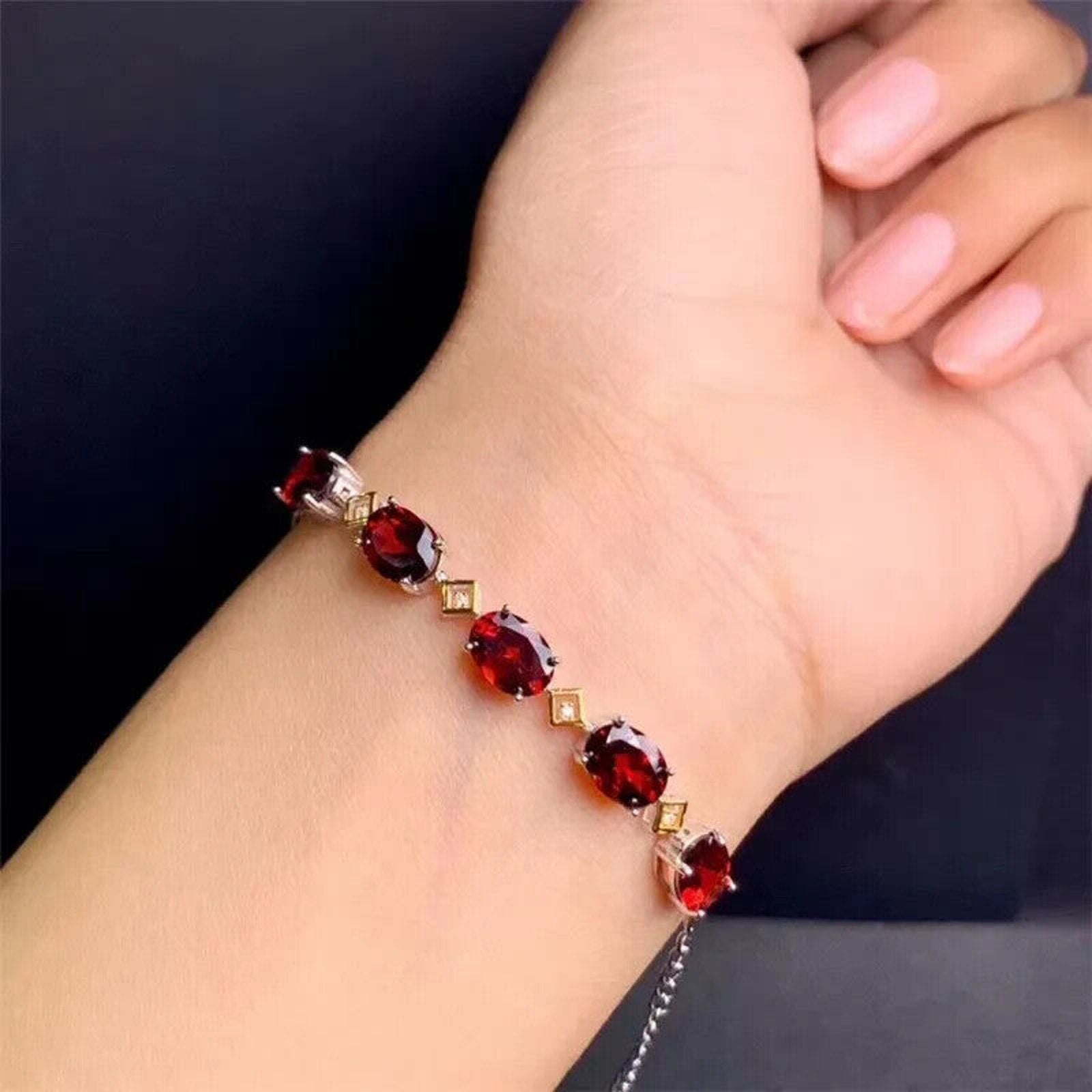 Red Garnet Gemstone Bracelet 6x8mm, Natural Garnet Tennis Bracelet