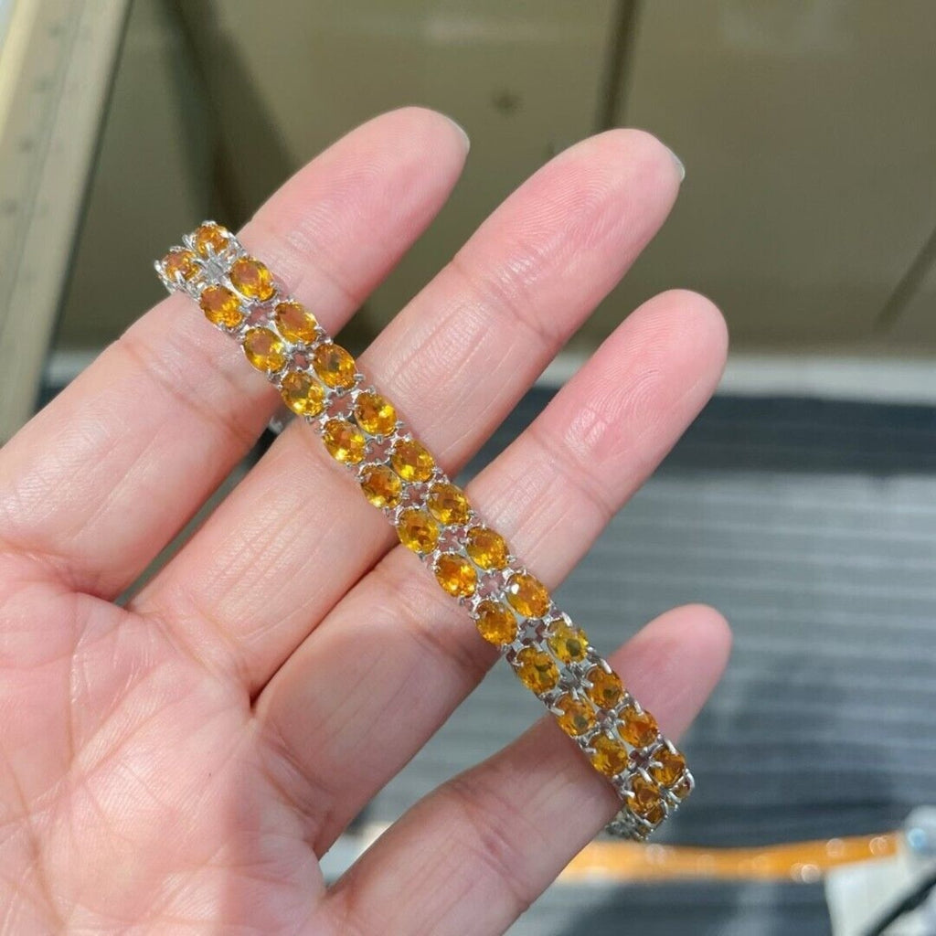 Double Layer Natural Citrine Tennis Bracelet 925 Sterling Silver