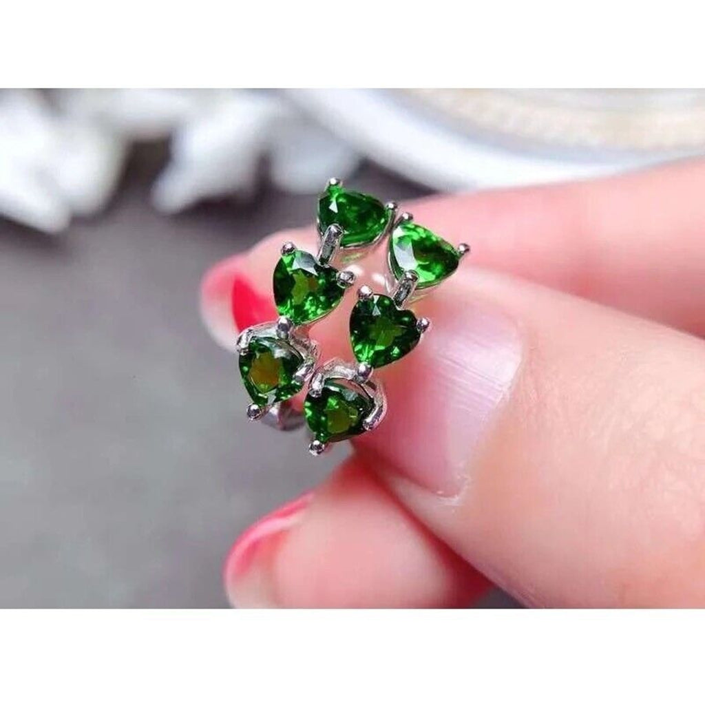 Chrome Diopside Heart Shape Hoop Earrings, Green Gemstone Hoop Earrings 4mm