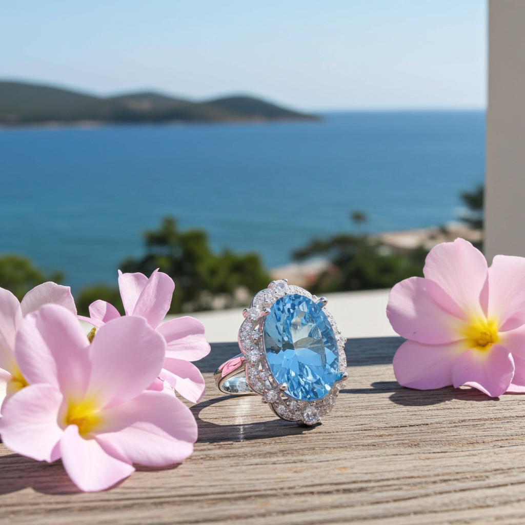 Oval Cut Sky Blue Topaz Gemstone Ring 10x14mm