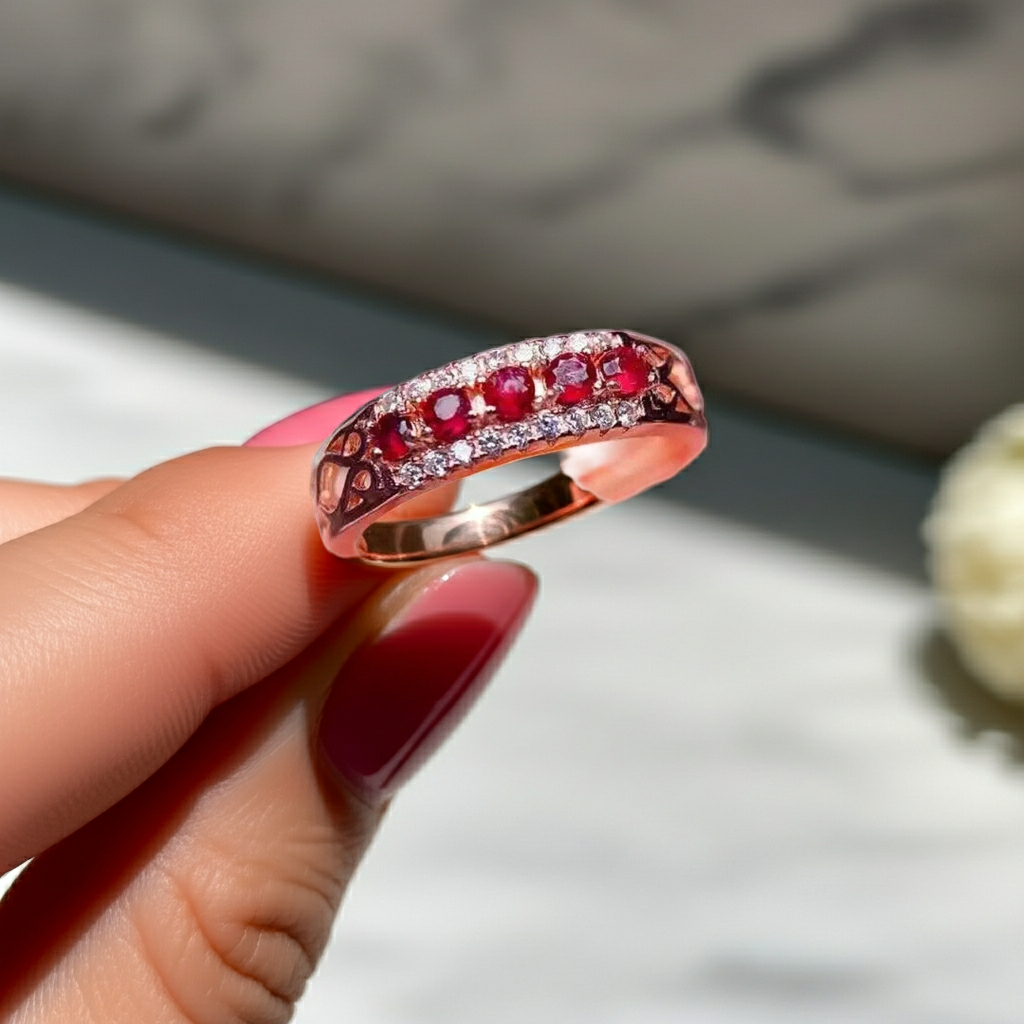 Natural Ruby Band Ring 2mm, Burma Ruby Round Cut Band Ring, Genuine Ruby Ring