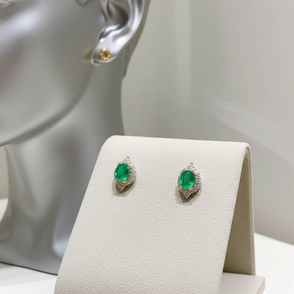 Colombian Emerald Oval Cut Stud Earrings 4x5mm
