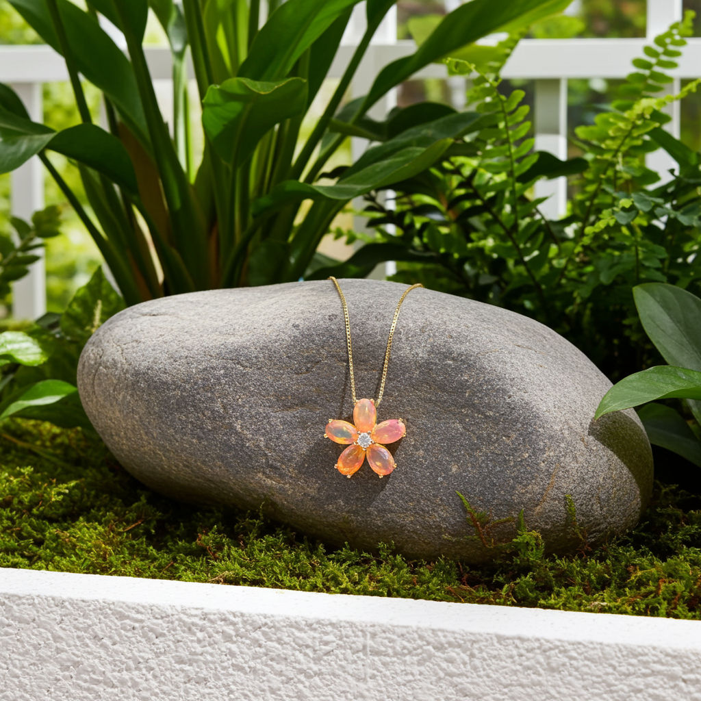 Natural Orange Fire Opal Flower Pendant 3x5mm