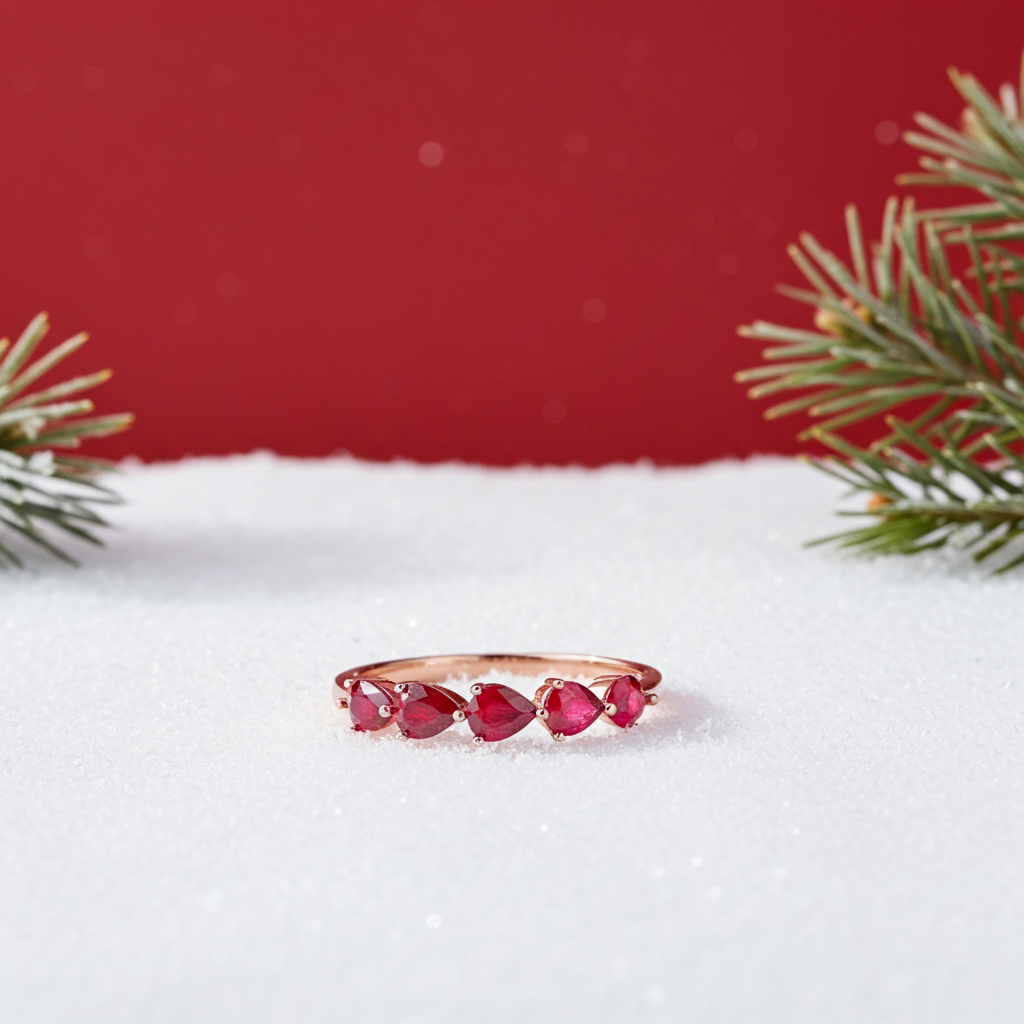 Natural Pear Cut Ruby Band Ring, Genuine Ruby Pear Cut Band Ring 3x4mm
