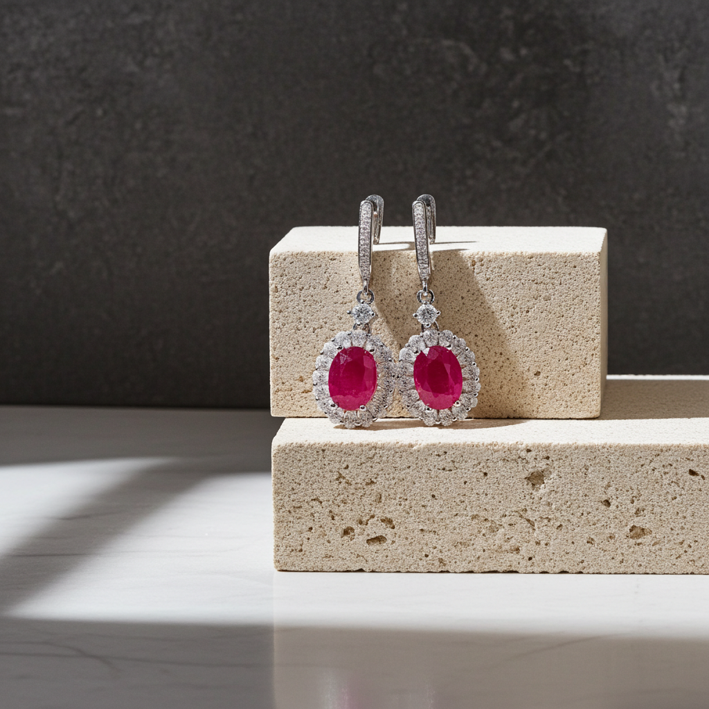 Natural Ruby Jewelry Set 6x8mm Pendant, Earrings, and Ring