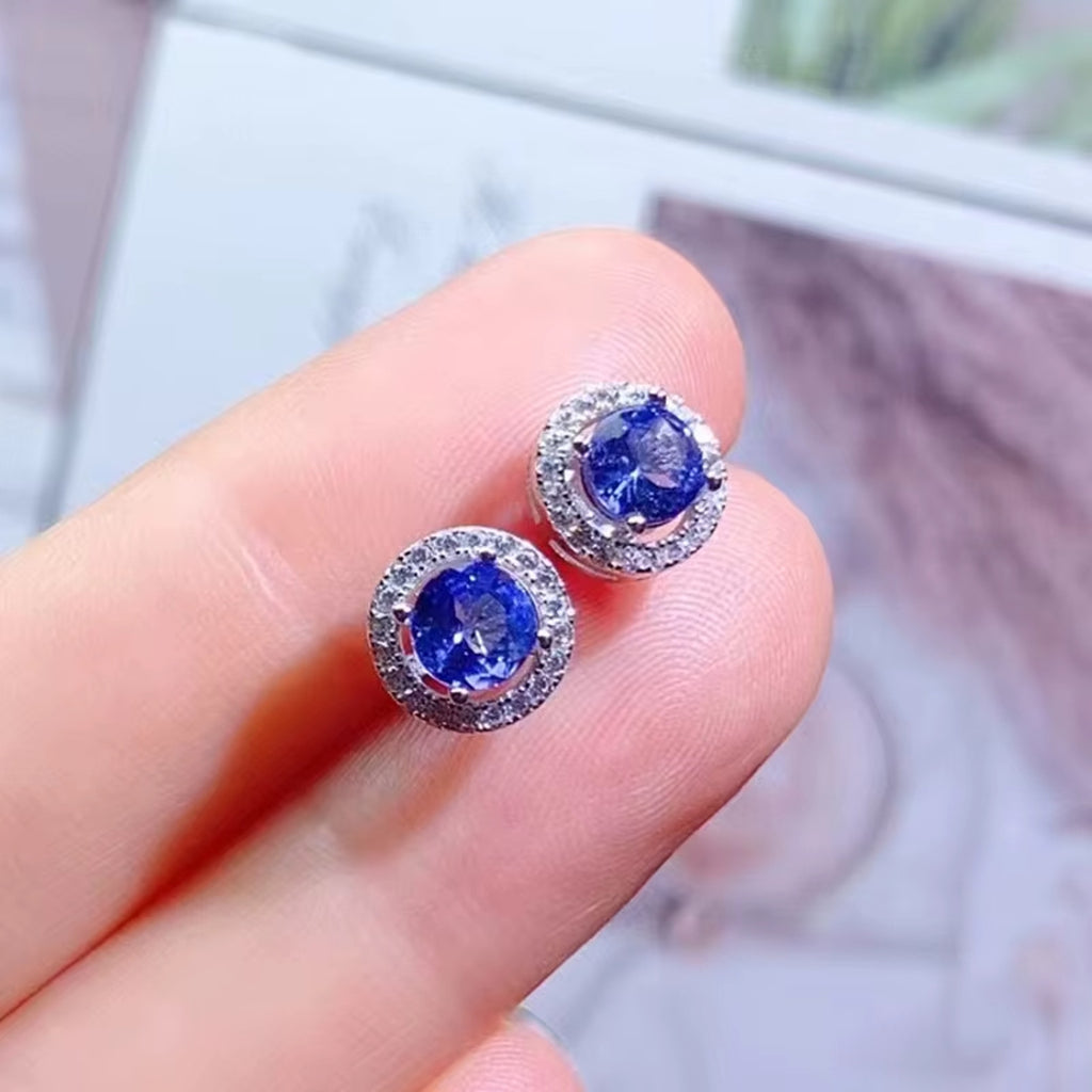 VVS Grade Round Purple Tanzanite Stud Earrings, Natural Tanzanite Earrings 925