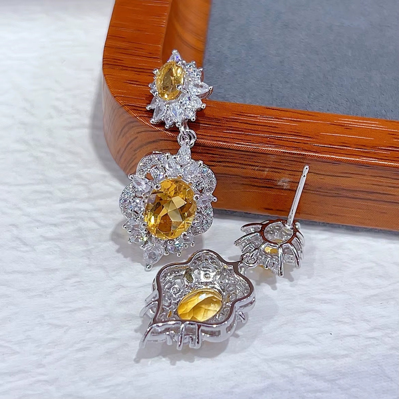 5.7CT Citrine Statement Earrings Platinum Plated Silver, VVS Natural Citrine