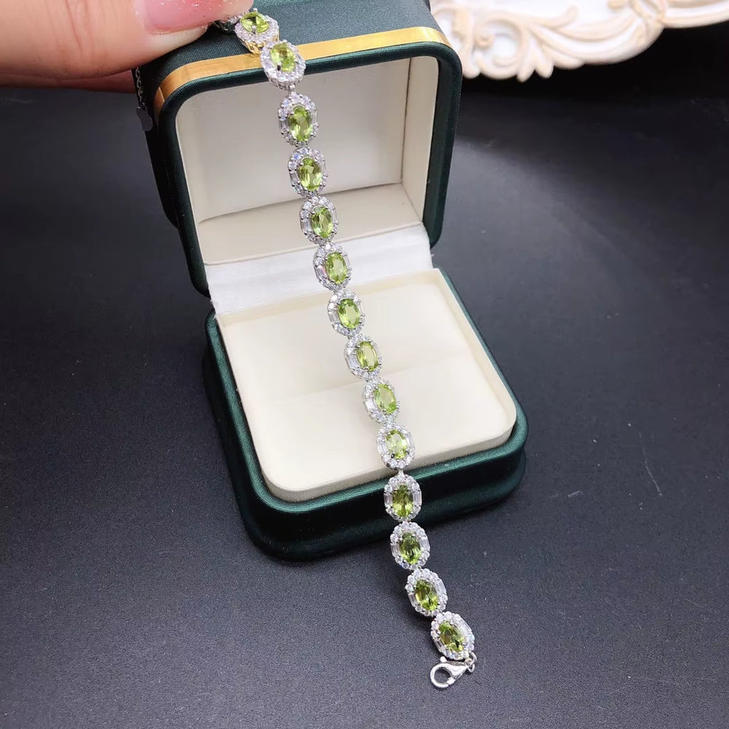 Natural Peridot August Birthstone Tennis Bracelet 925 Sterling Silver 4x6mm
