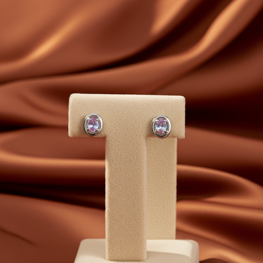Lab Created Alexandrite Stud Earrings 3x4mm Sterling Silver