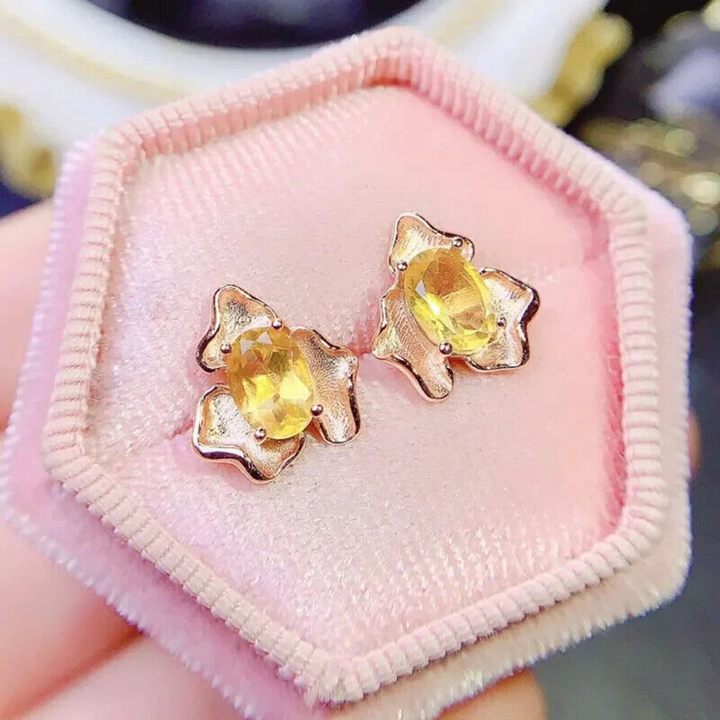 Natural Citrine Gemstone Earrings 5x7mm Oval Cut