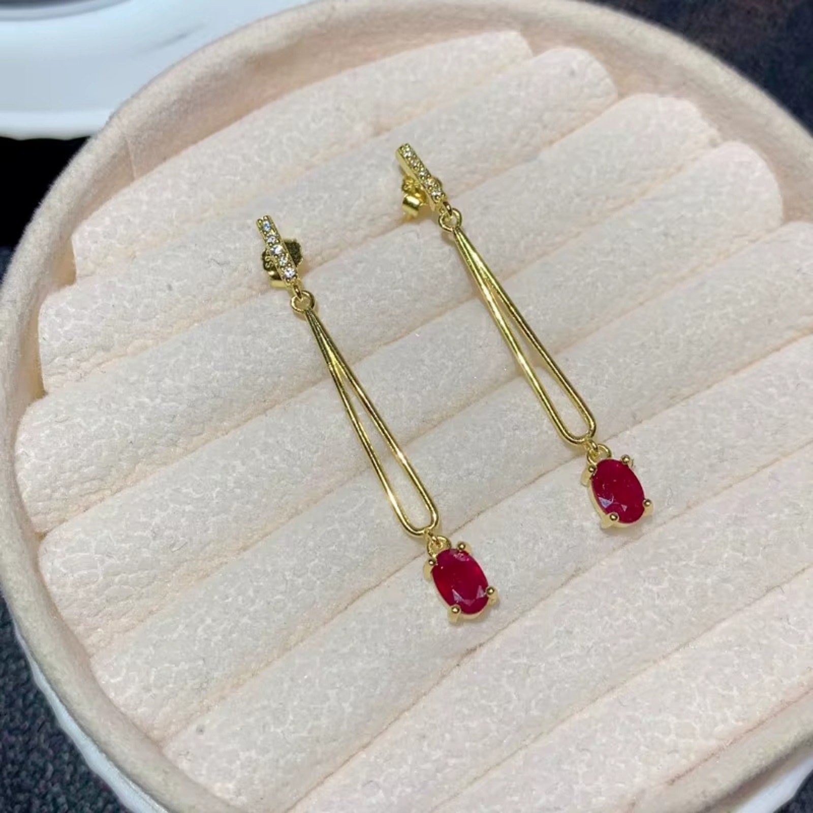 1Ct Stunning Genuine Oval Ruby Dangle Earrings in Sterling Silver