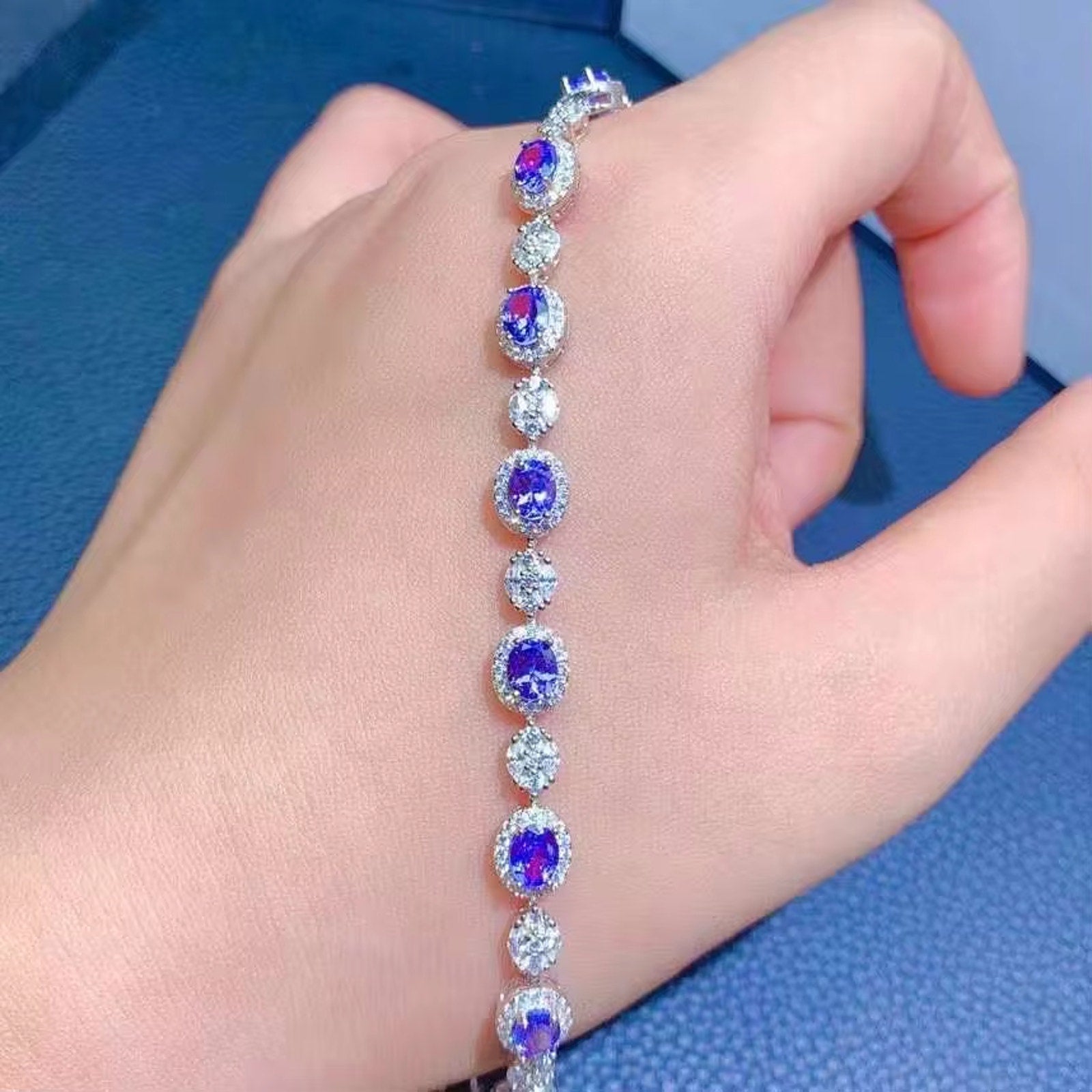 Purple Tanzanite Bracelet, Natural Tanzanite Tennis Bracelet Sterling Silver