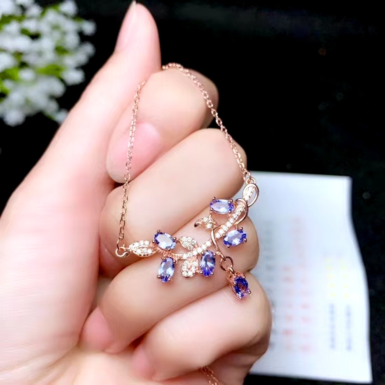 Purple Tanzanite Necklace, Natural Tanzanite Clavicle Chain Necklace For Women