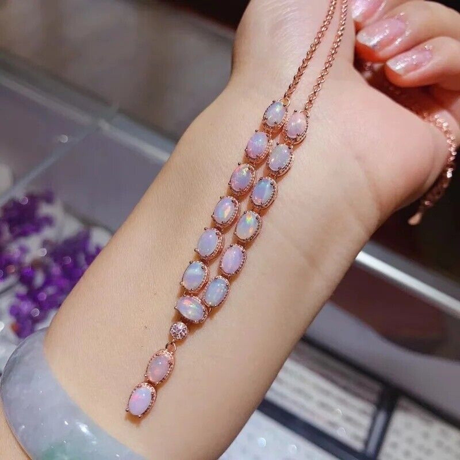 Opal Pendant Necklace, White Opal Stone, Opal Stone Pendant, Fire Opal Y Drop