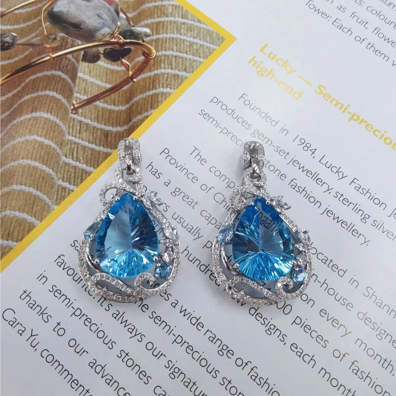 Swiss Blue Topaz Teardrop Pendant Necklace 13x18mm