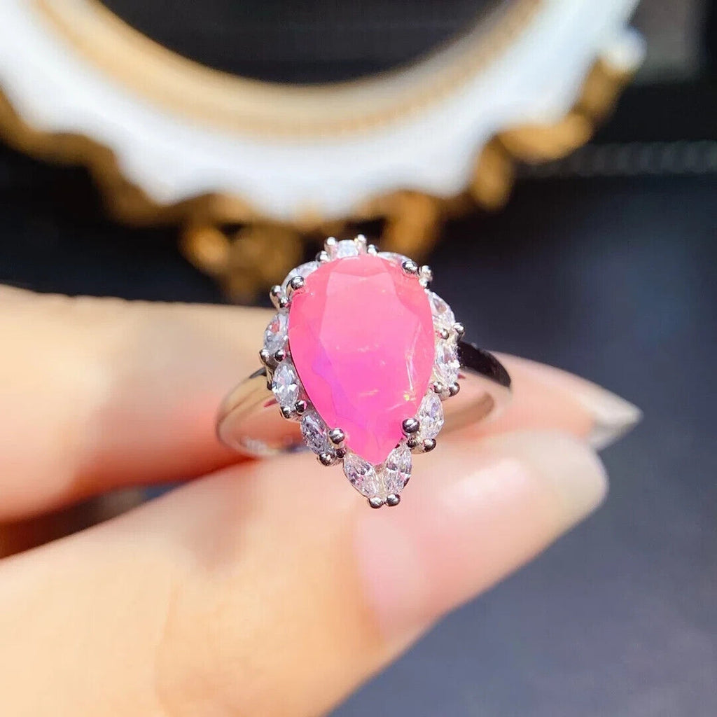 Pink Fire Opal Gemstone Ring 8x14mm, Natural Pear Cut Pink Fire Opal Ring