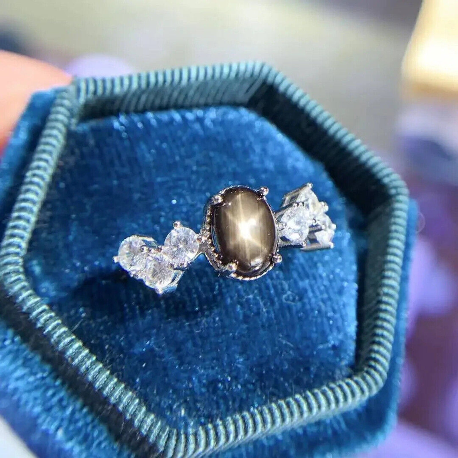 Star Sapphire, Natural Star Sapphire Ring, Star Light Sapphire Ring 6x8mm