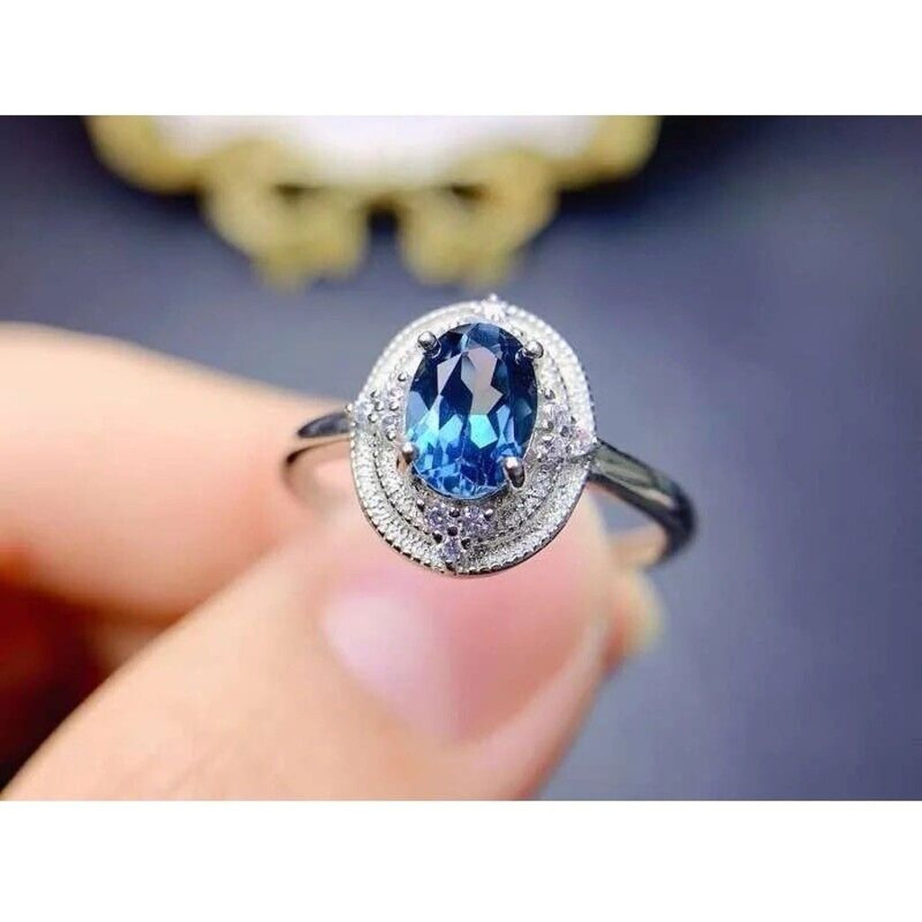 Natural London Blue Topaz Cocktail Ring, Sterling Silver London Blue Topaz Ring