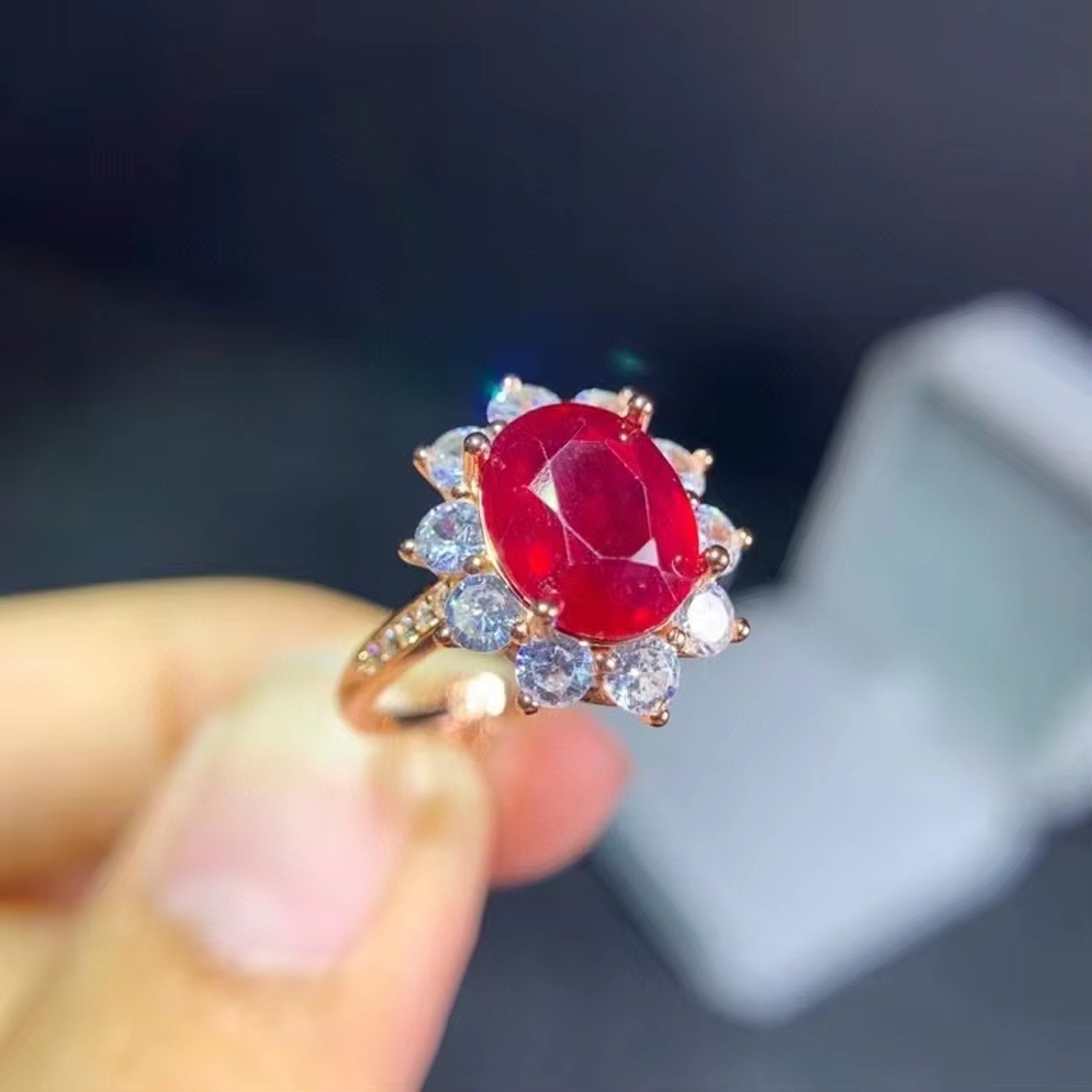 Genuine Burma Ruby Ring, Women's Ruby Ring 8x10mm, Natural Ruby Ring