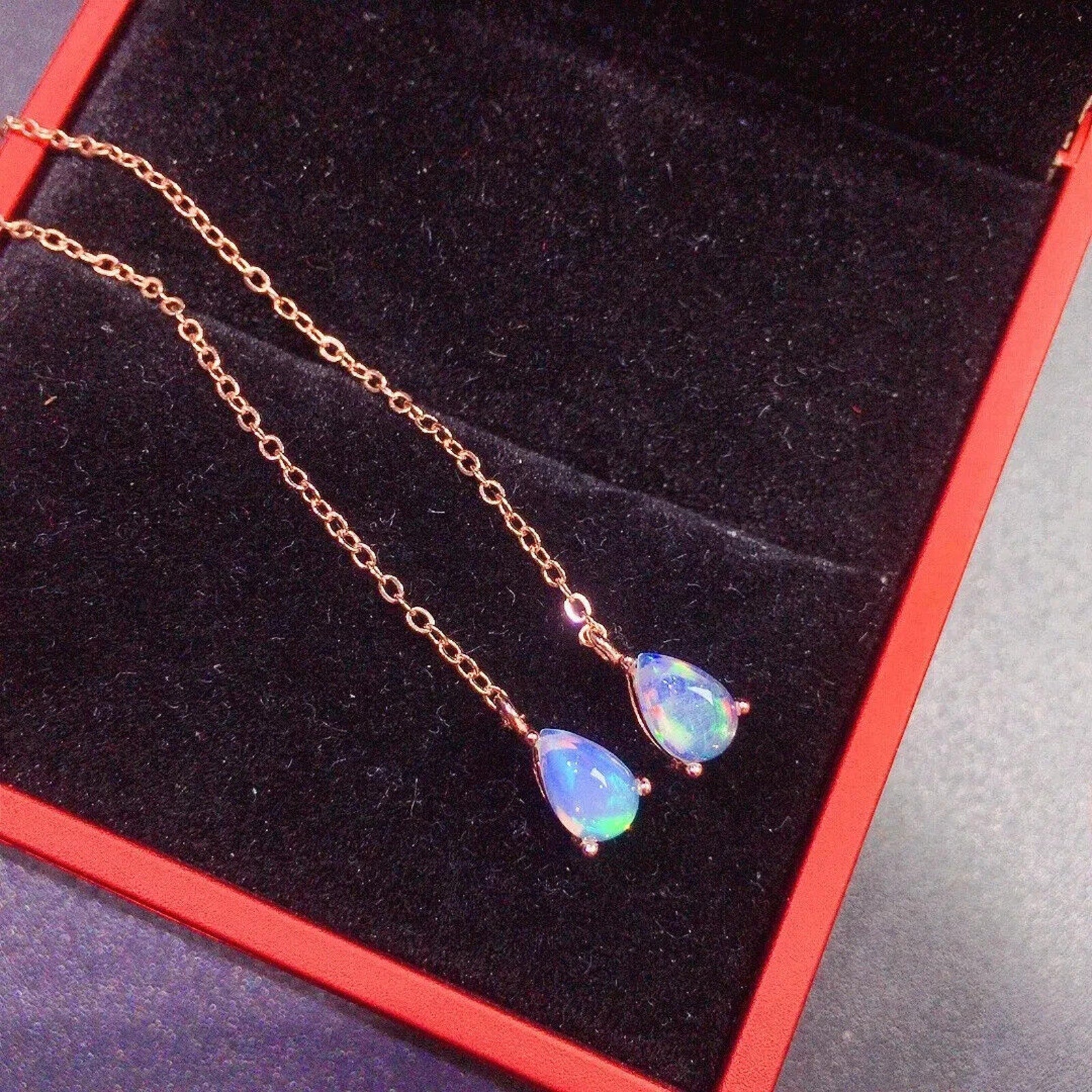 Colorful Opal Chain Dangle Earrings 4x6mm, Fire Opal Long Dangle Earrings