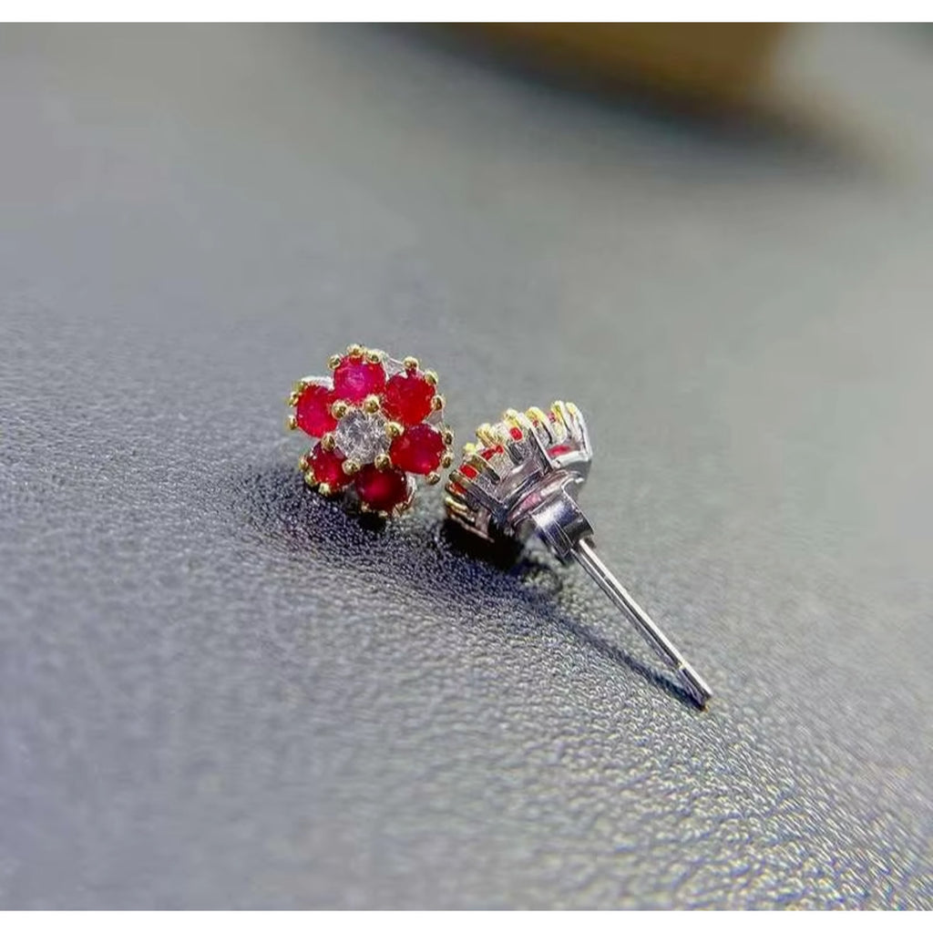 Ruby Earrings Sterling Silver 925 Stud Earrings for for Women Natural