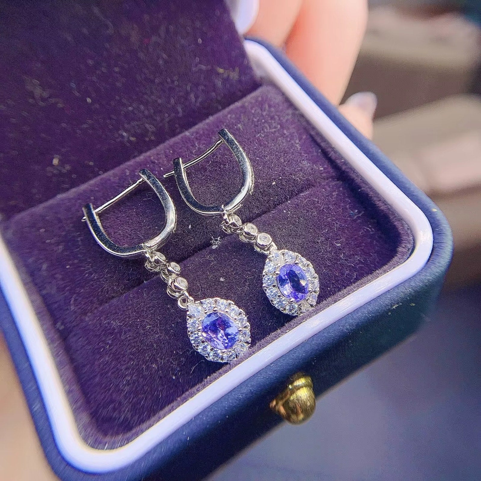 Purple Tanzanite Earrings, Tanzanite Gemstone Earrings Sterling Silver 4x5mm