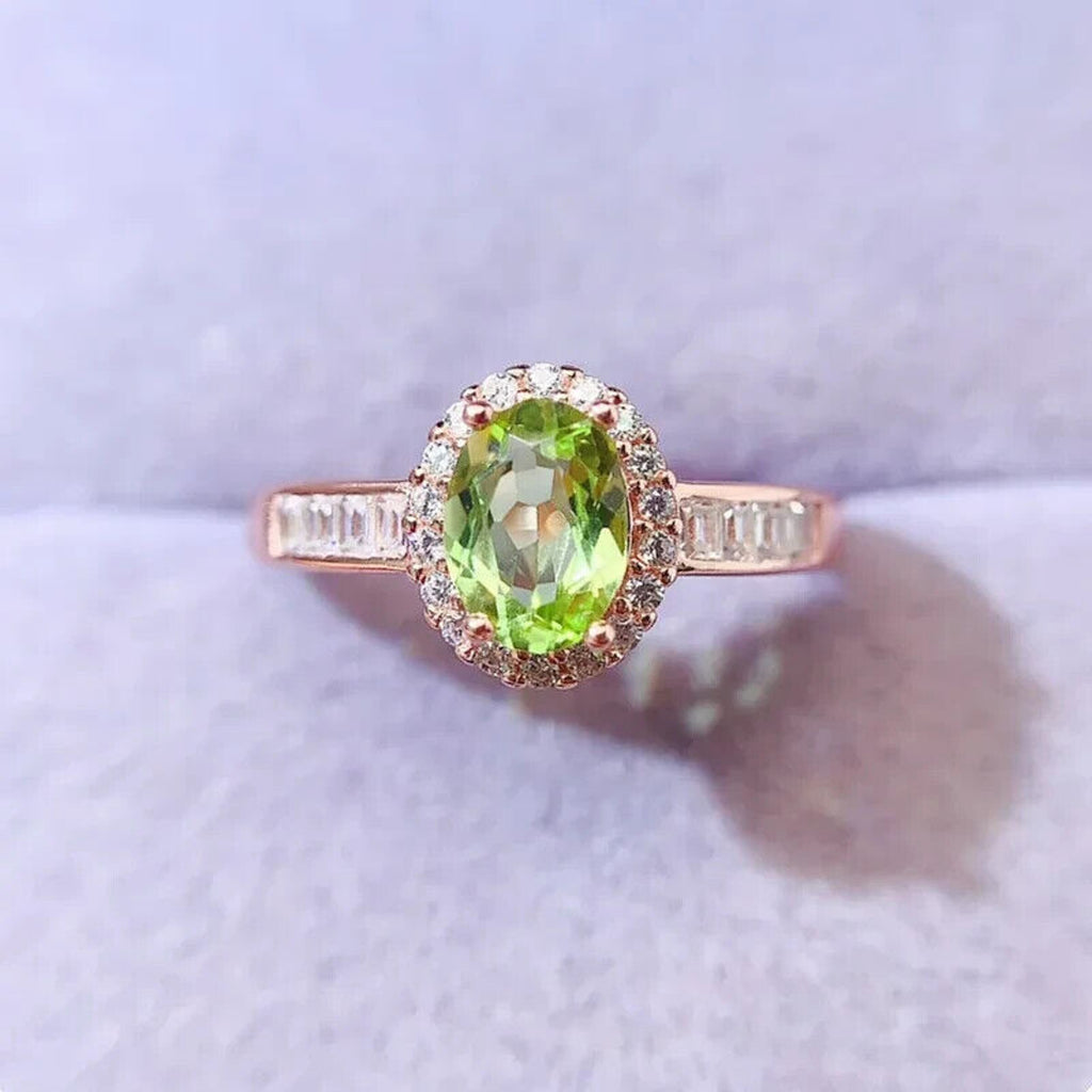 Natural Peridot Gemstone Ring 5x7mm, August Birthstone Peridot Ring