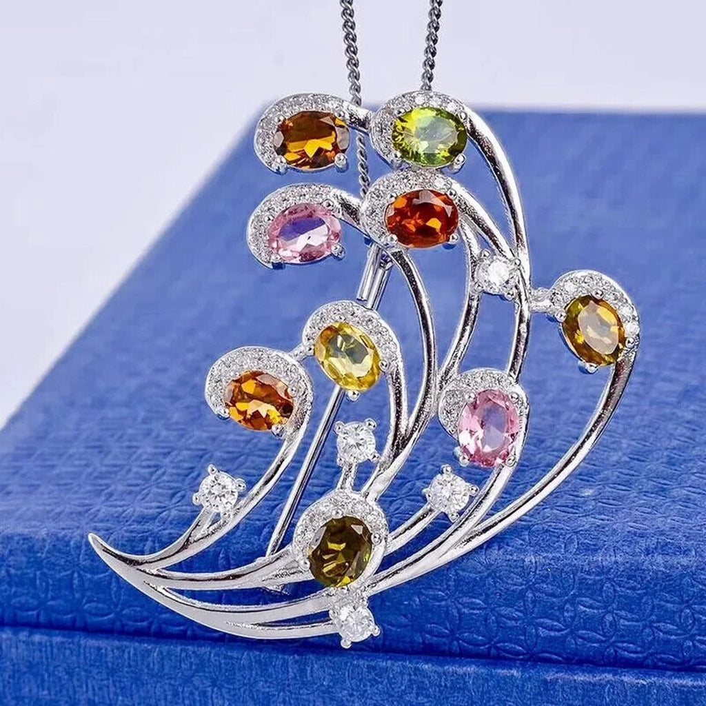 Natural Brazilian Tourmaline Gemstone Brooch 925 Sterling Silver