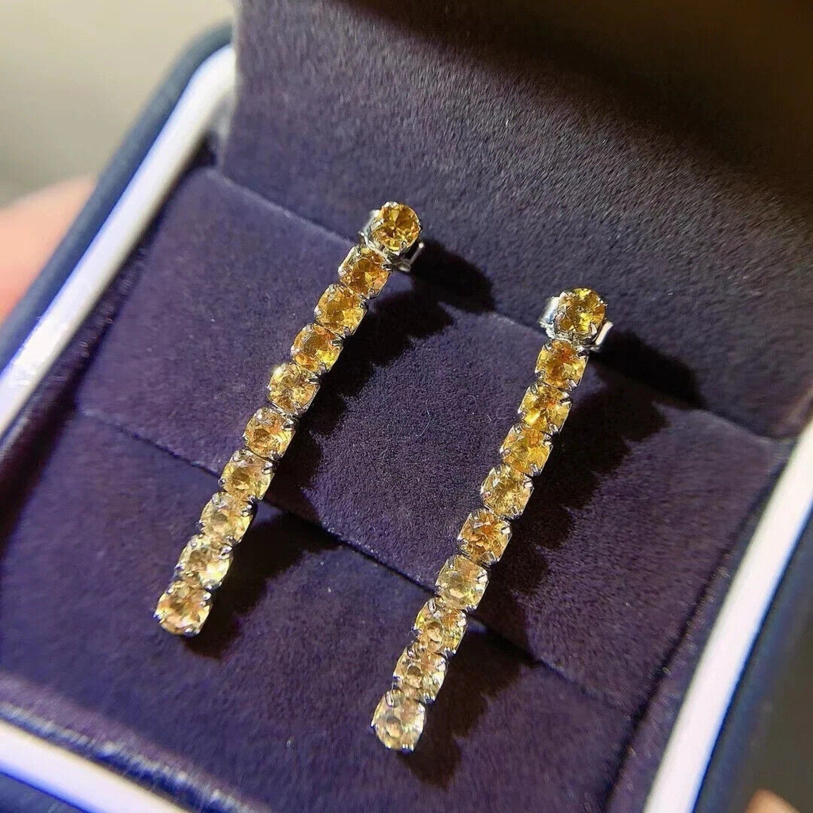 Natural Citrine Dangle Earrings 3mm VVS Grade 925 Sterling Silver