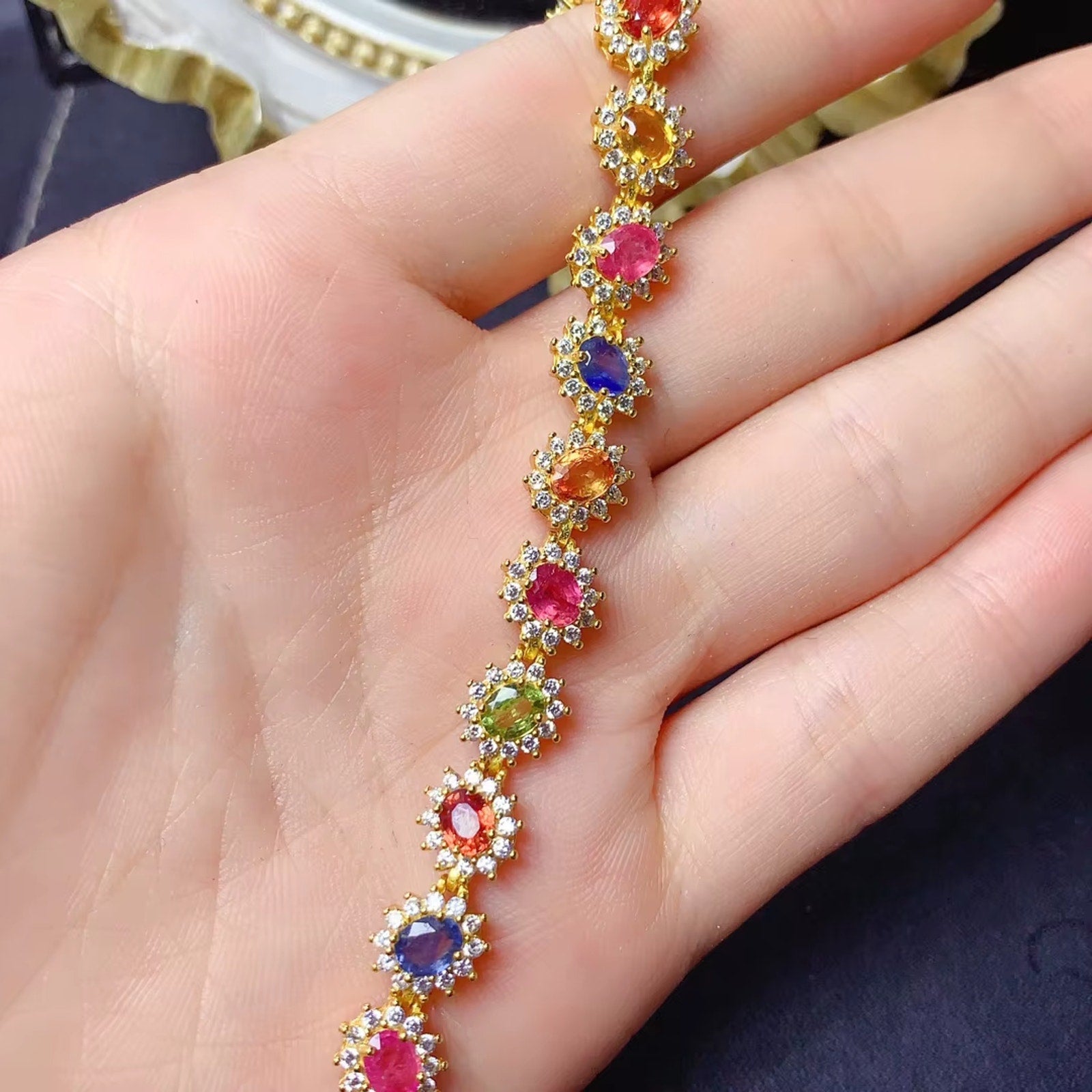 Multicolor Sapphire Bracelet 925 Sterling Silver, Natural Sapphire Bracelet