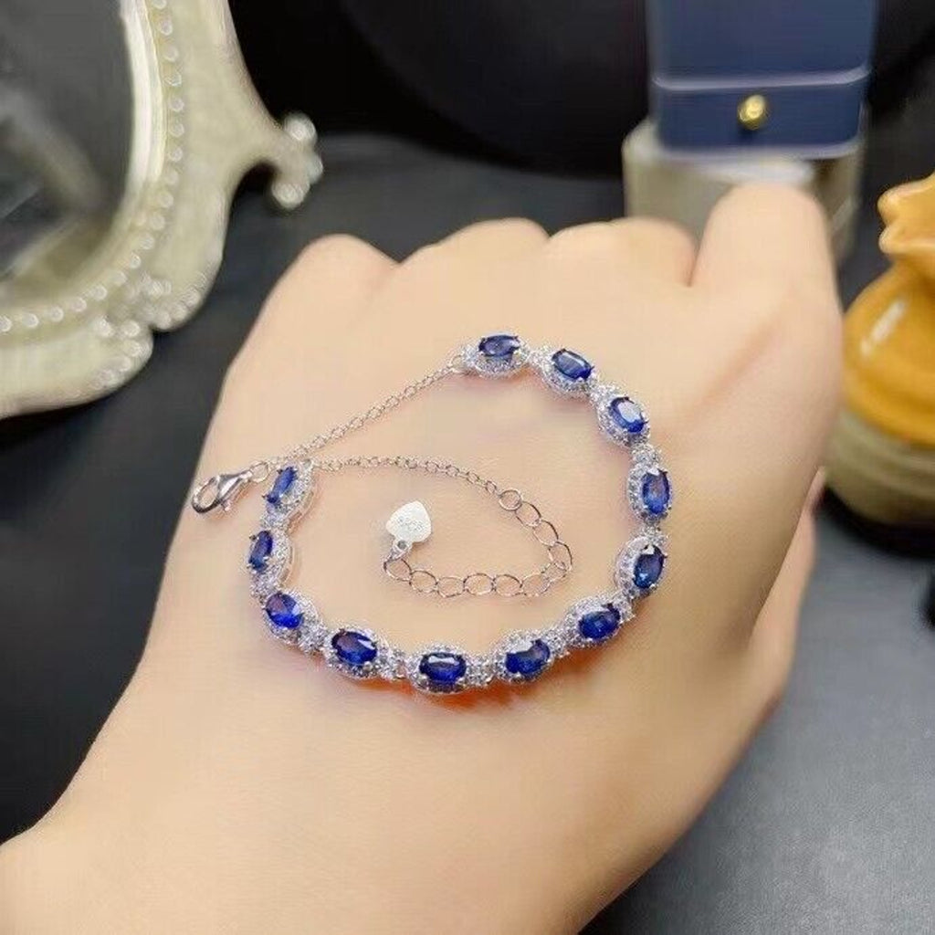 Sri Lanka Blue Sapphire Tennis Bracelet, 3x5mm Blue Sapphire Tennis Bracelet