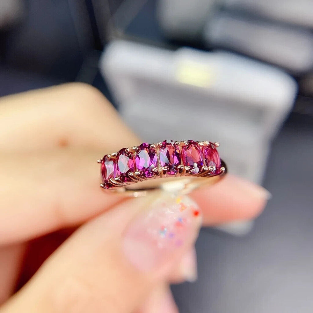 Mozambique Garnet Band Ring 3x5mm, Pink Garnet Band Ring Sterling Silver