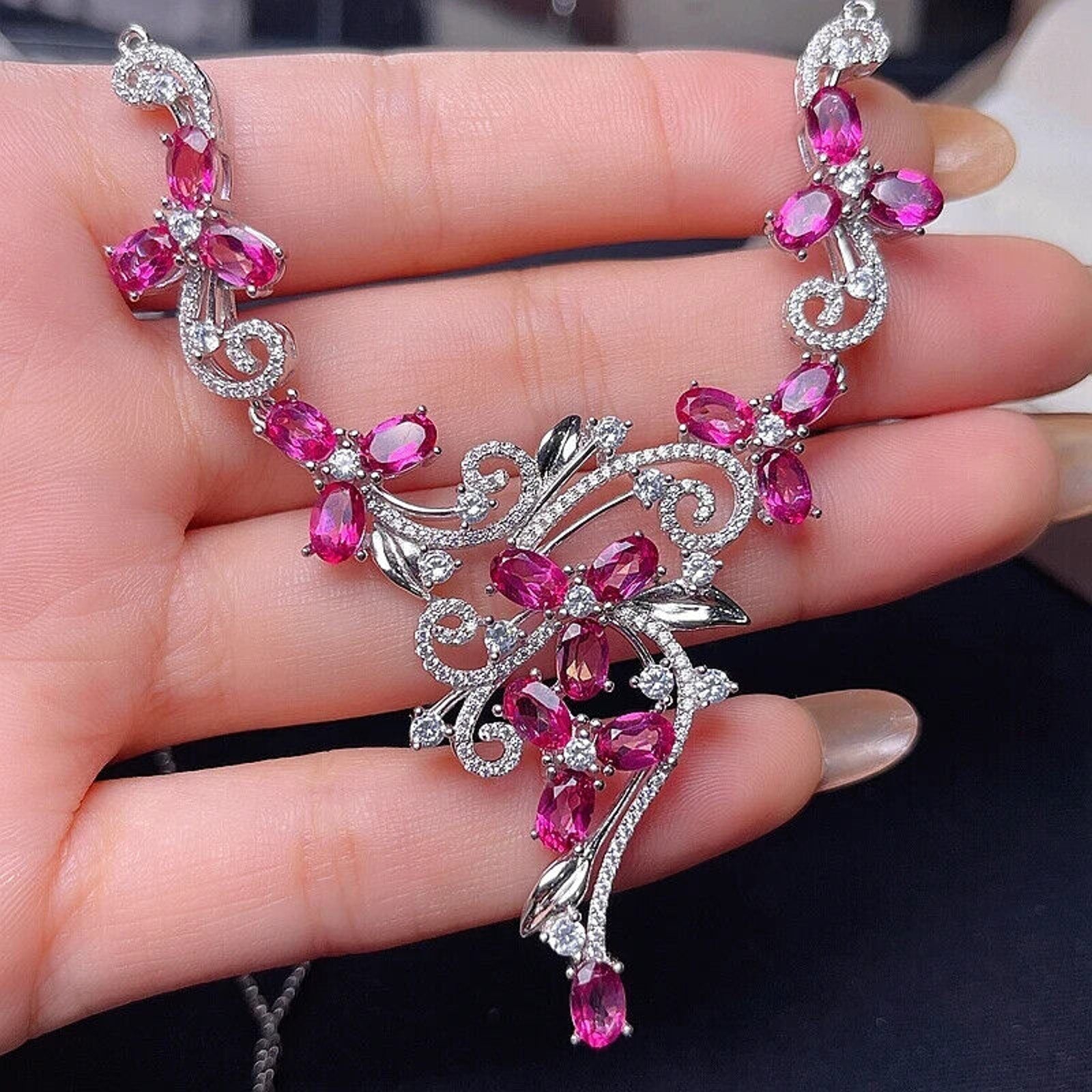 Pink Topaz Gemstone Necklace VVS1 Grade 4x6mm 925 Sterling Silver