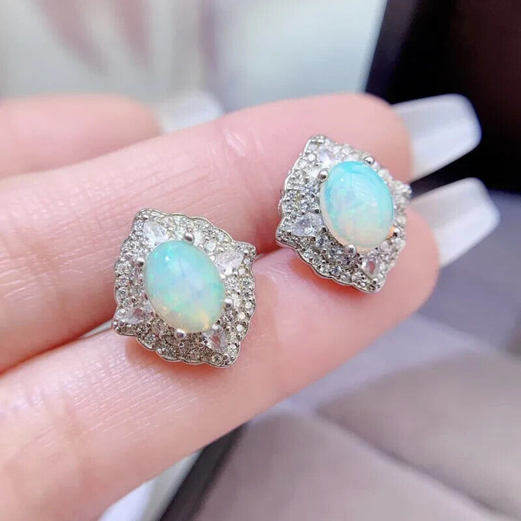 Large Fire Opal Stud Earrings 8x10mm, Natural Fire Opal Gemstone Earrings
