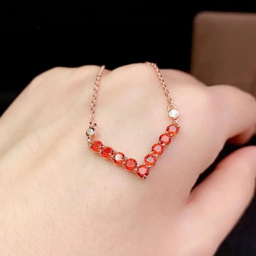 Natural Orange Garnet Clavicle Chain Necklace, Orange Garnet Necklace 3mm