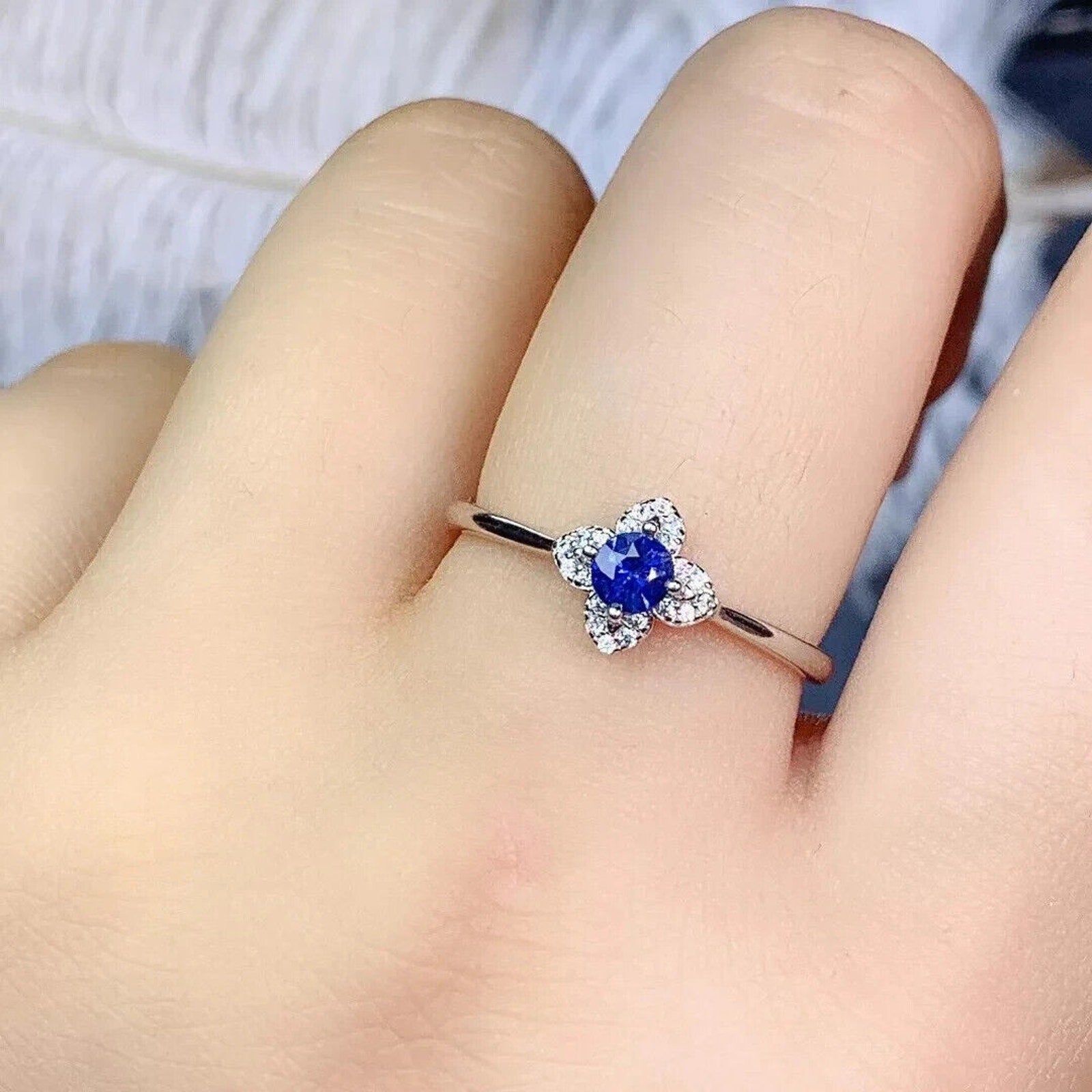 Dainty Sapphire Ring, Natural Blue Sapphire Sterling Dainty Silver Ring