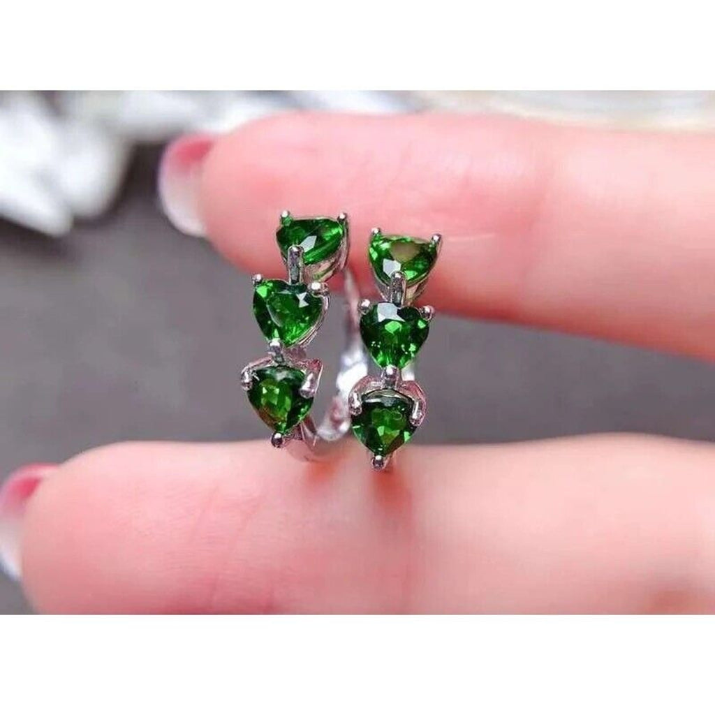 Chrome Diopside Heart Shape Hoop Earrings, Green Gemstone Hoop Earrings 4mm