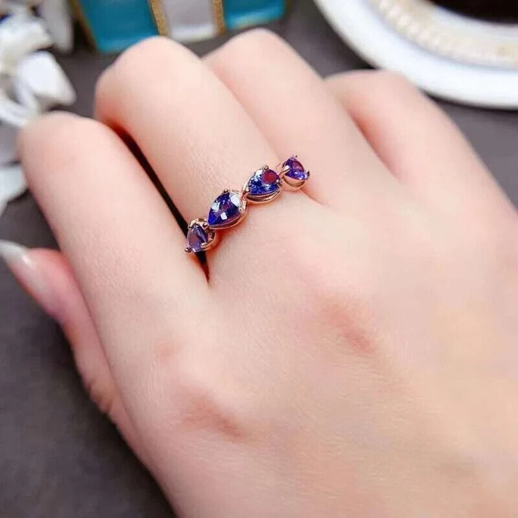 Natural Purple Tanzanite Band Ring 3x4mm Platinum Plated, Tanzanite Band Ring