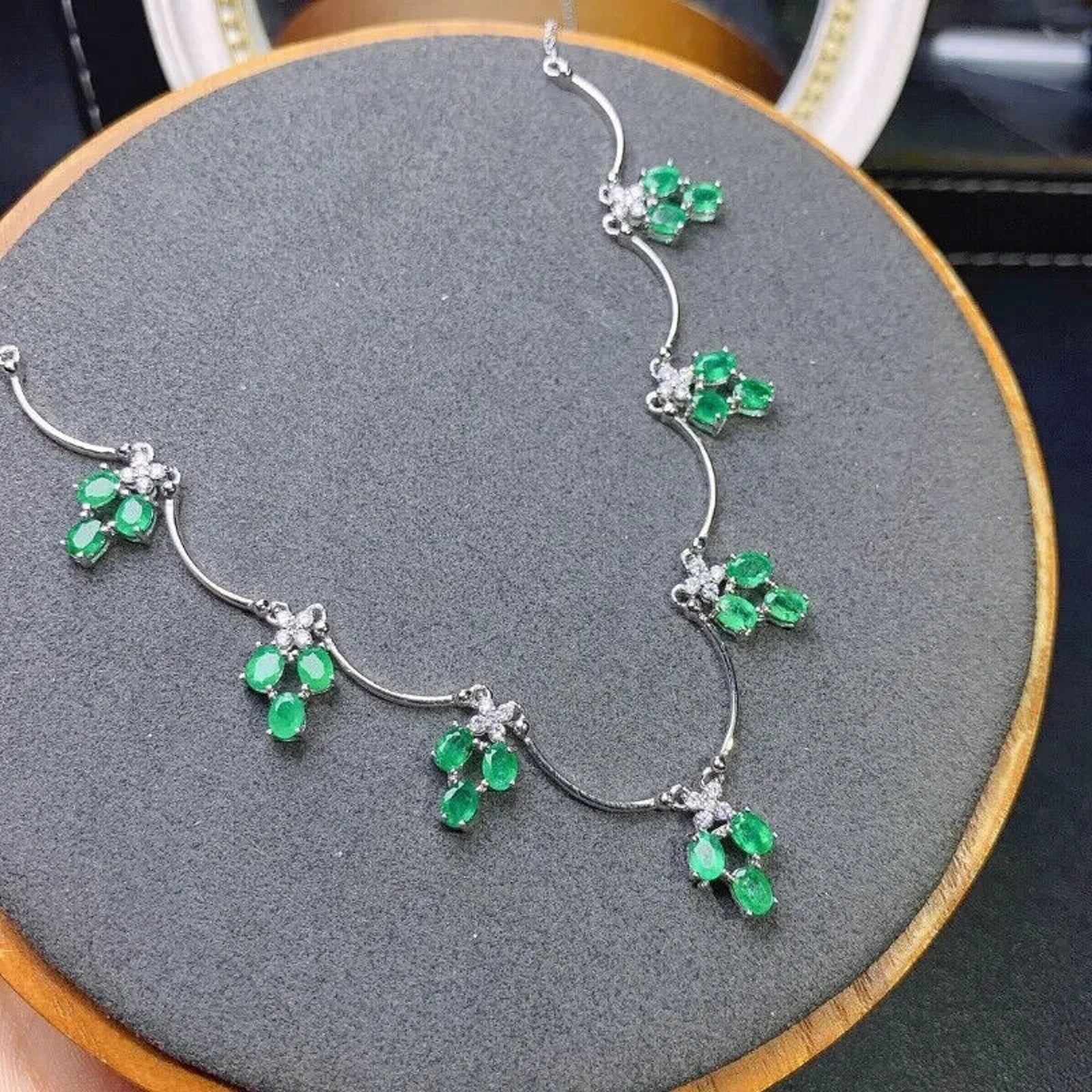 Natural Emerald Scallop Charm Necklace 3x4mm