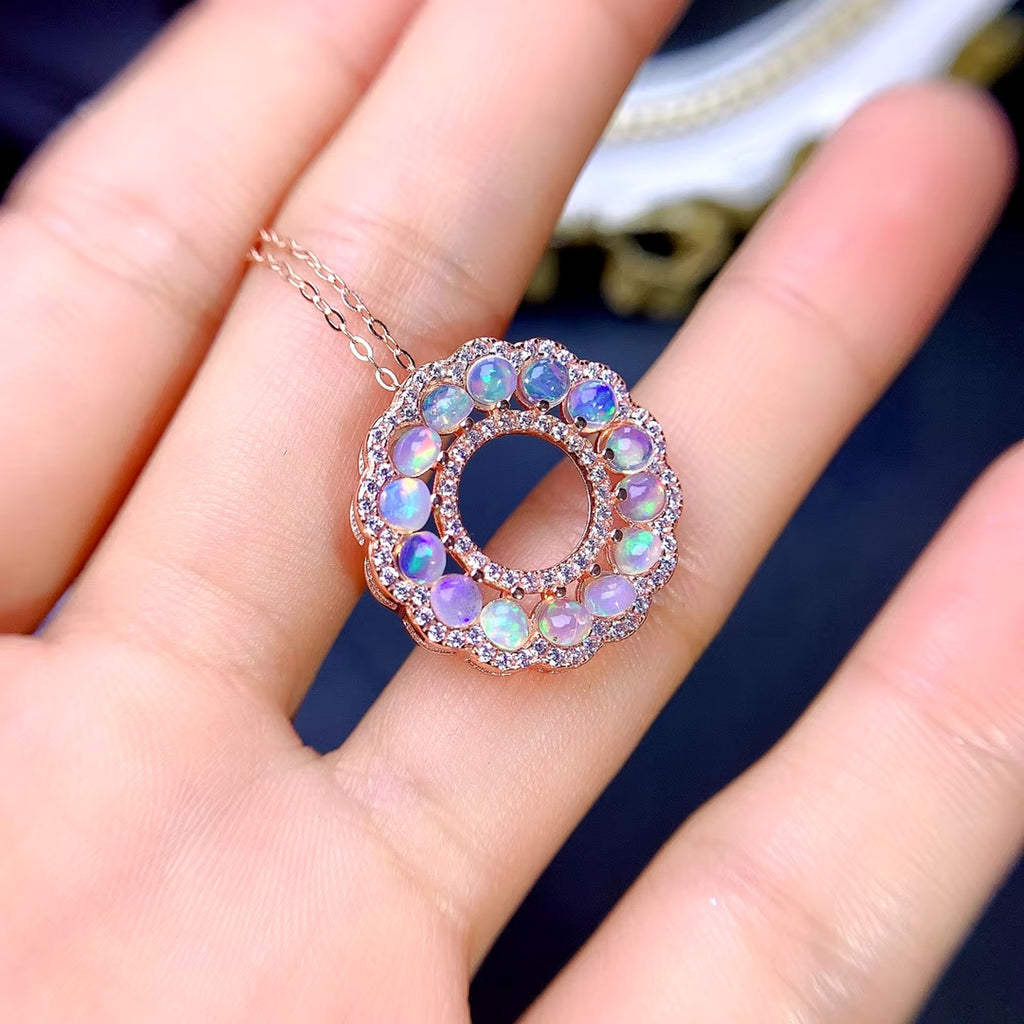 Natural Fire Opal Pendant Necklace, Women's Opal Necklace 925 Sterling Silver