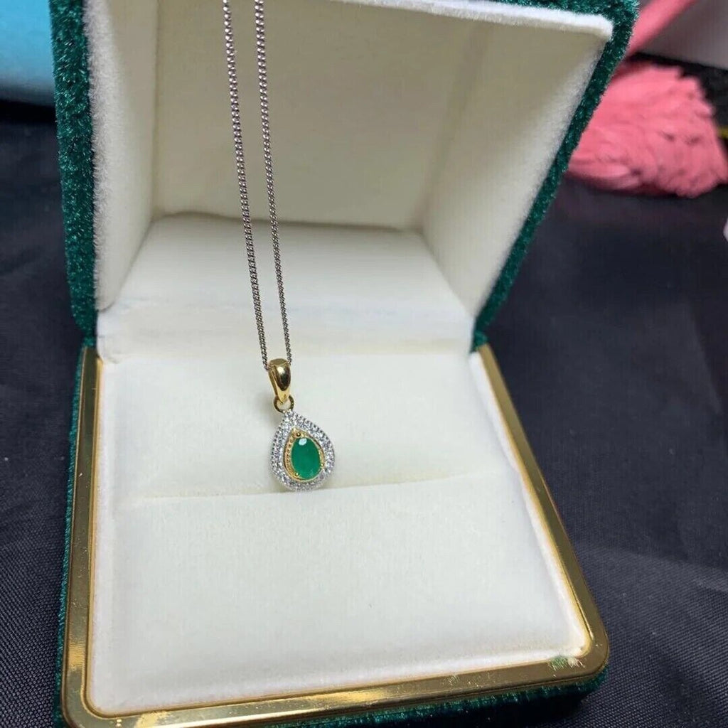 Dainty Emerald Pendant Necklace, Natural Emerald Single Stone Necklace 4x6mm