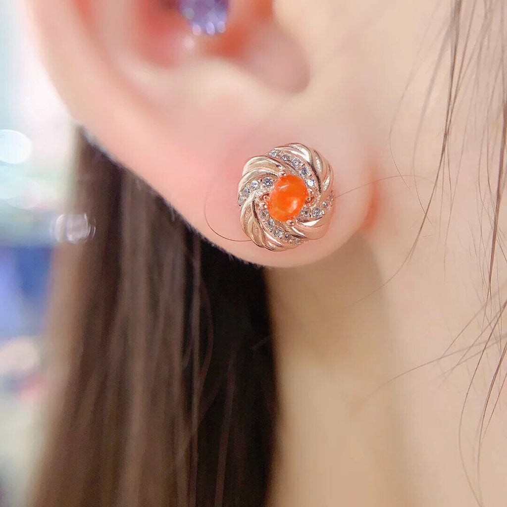 Natural Orange Fire Opal Stud Earrings 3x4mm Sterling Silver, Orange Opal