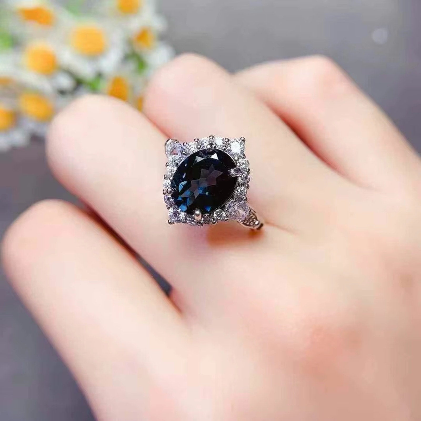 2CT London Blue Topaz Gemstone Ring 925 Sterling Silver Oval Cut 7x9mm