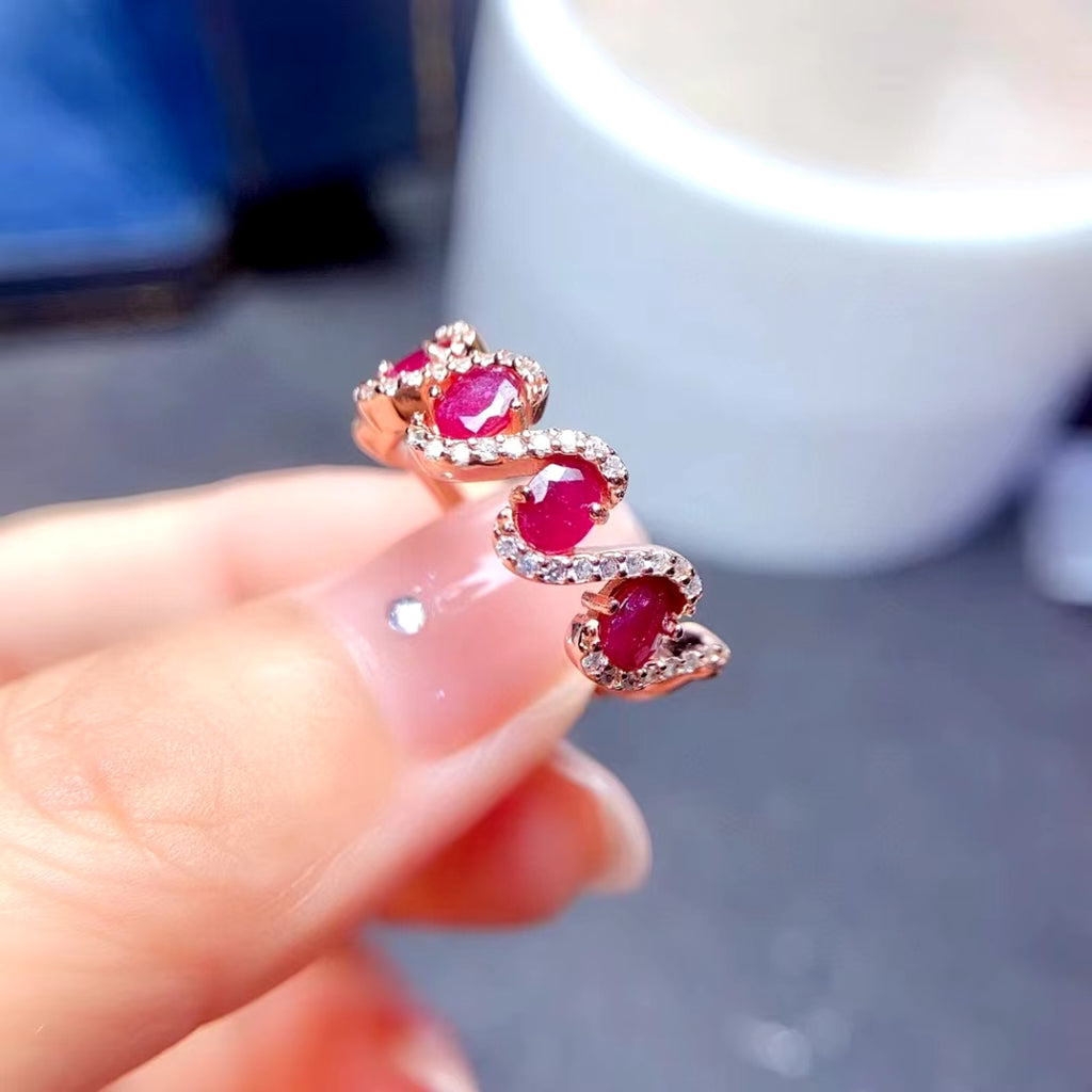 Decorative Ruby Band Ring 3x4mm 925 Sterling Silver