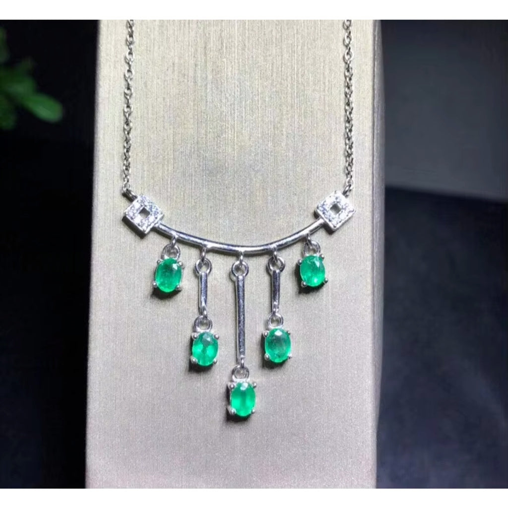 Dainty Emerald Charm Necklace, Natural Emerald Necklace Sterling Silver 3x4mm