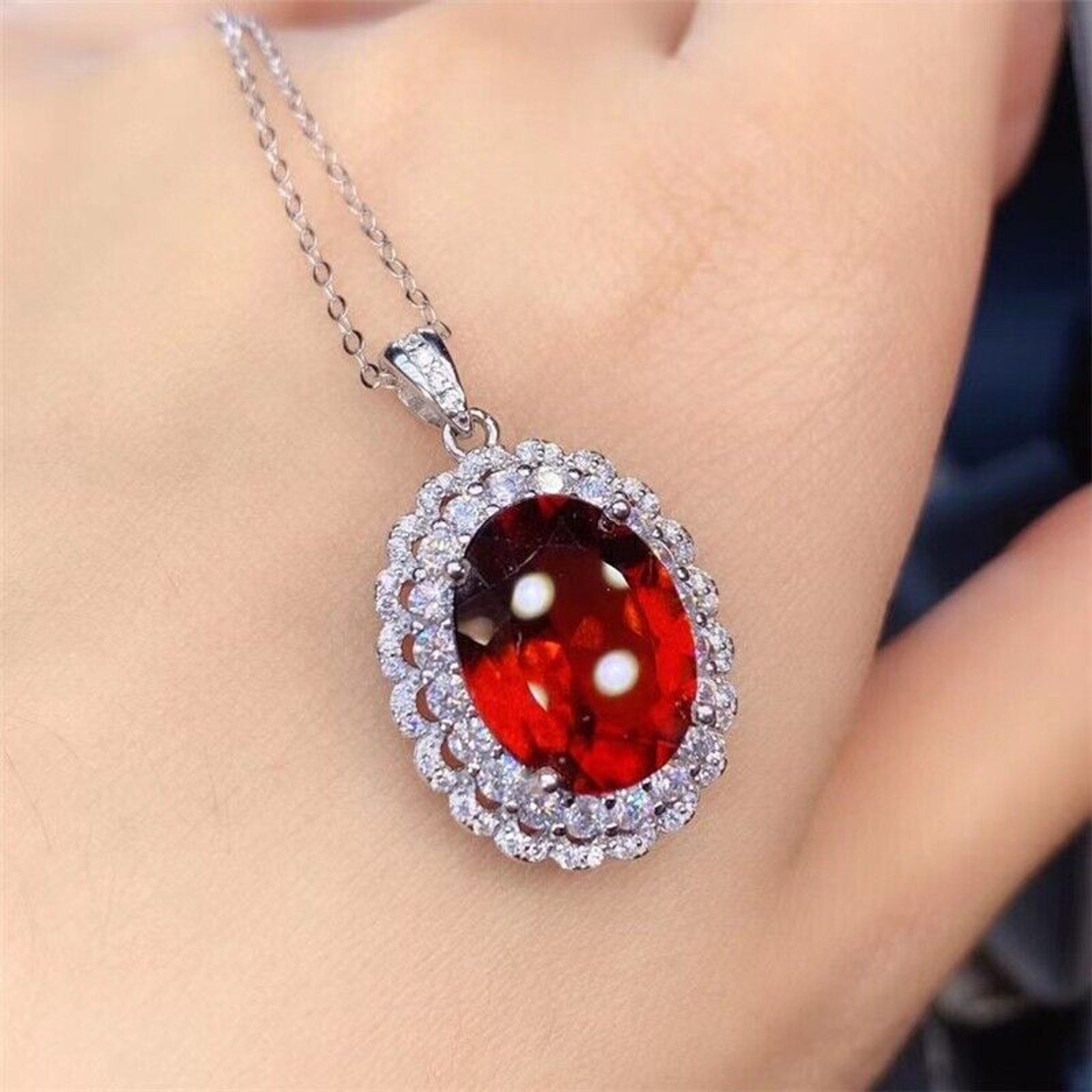 10x14mm Natural Red Garnet Pendant Necklace, Red Garnet Pendant and Necklace