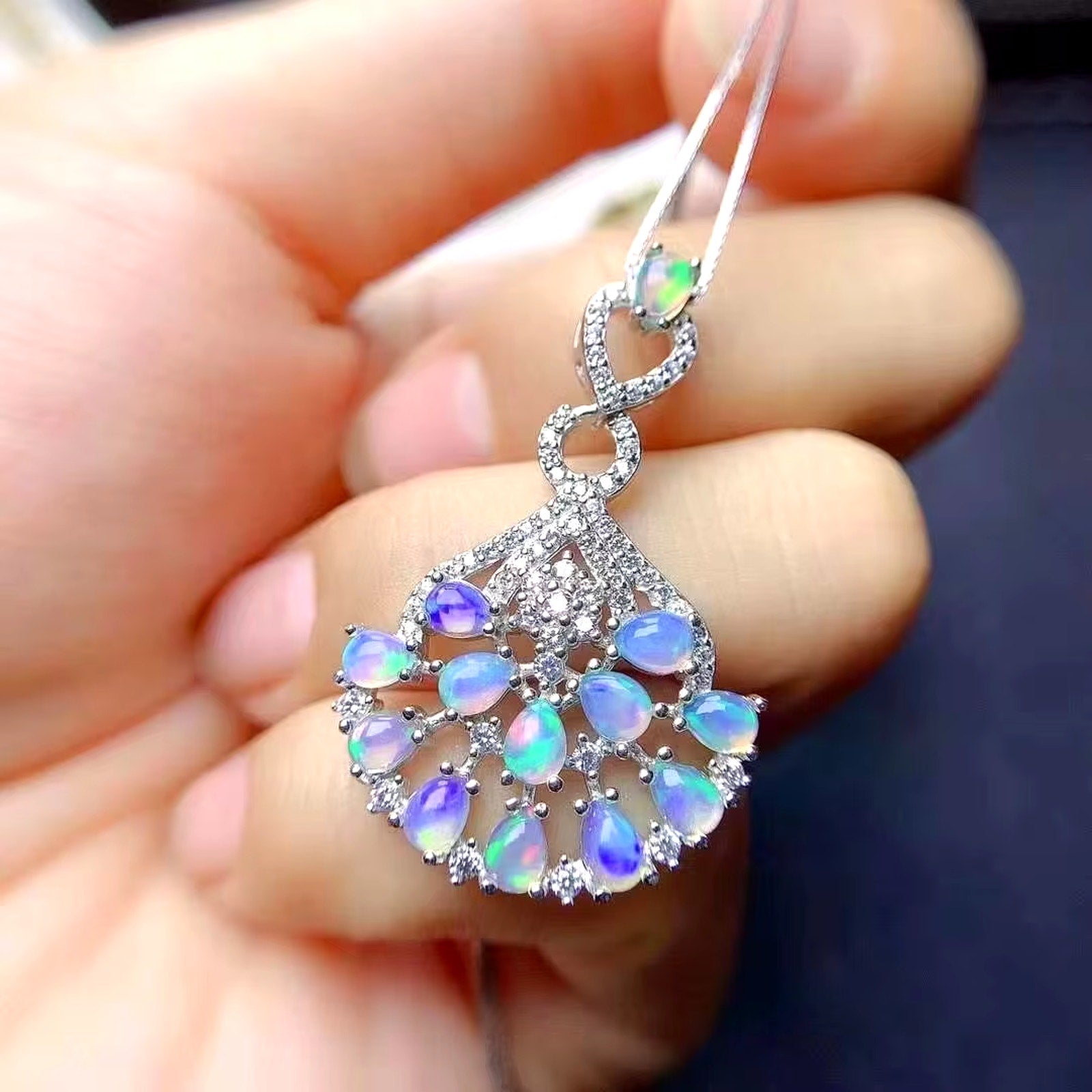 Fire Opal Cluster Pendant Necklace 925 Sterling Silver