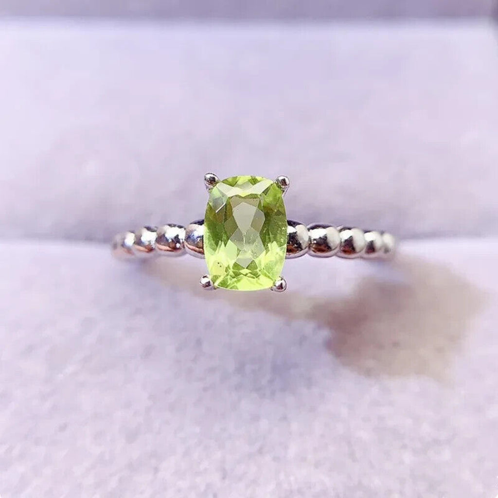 Natural Peridot Gemstone Ring 5x7mm, August Birthstone Peridot Ring