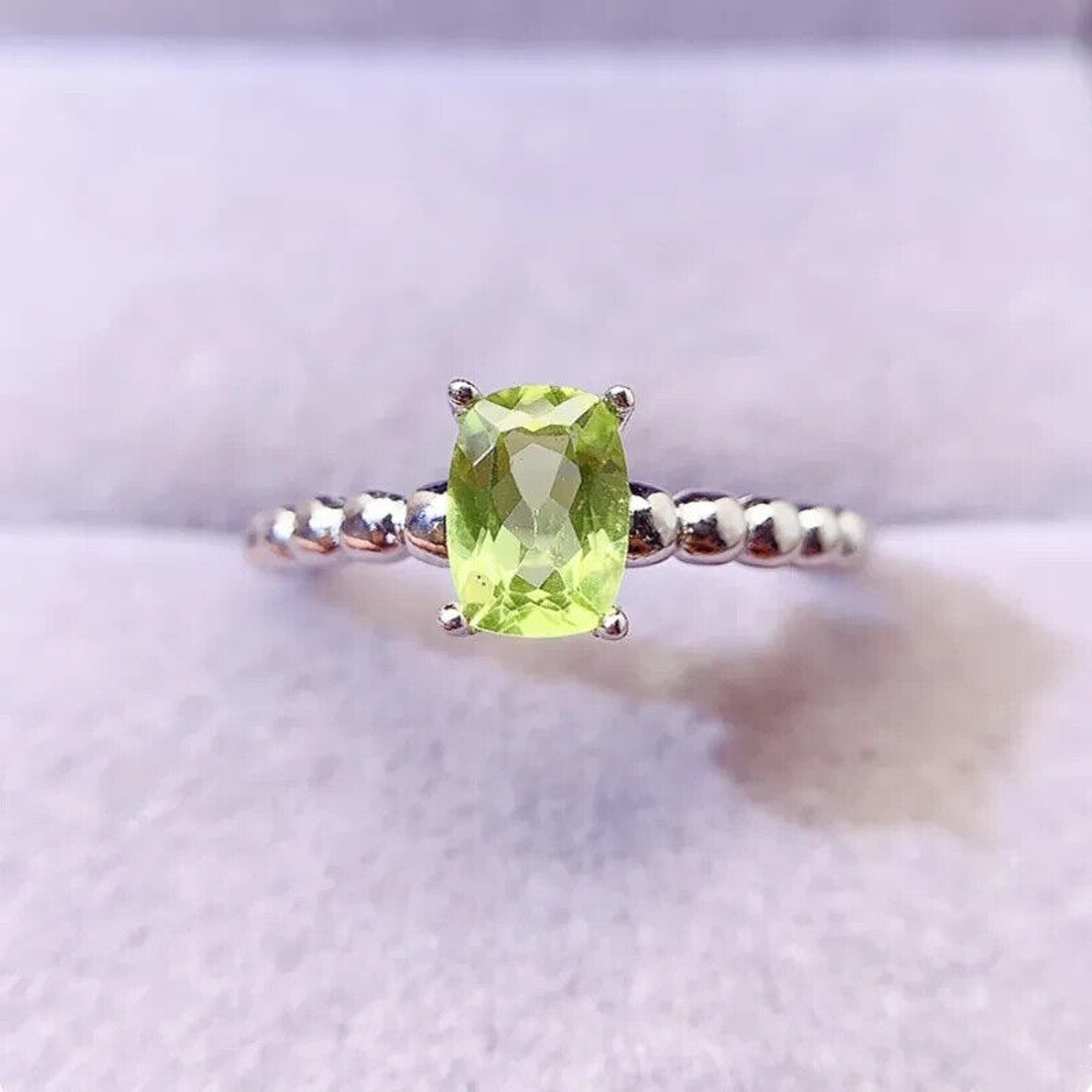 Natural Peridot Gemstone Ring 5x7mm, August Birthstone Peridot Ring